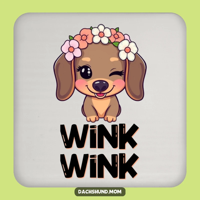 Kawaii Dachshund Coaster: Funny Flower Crown Wink Decor