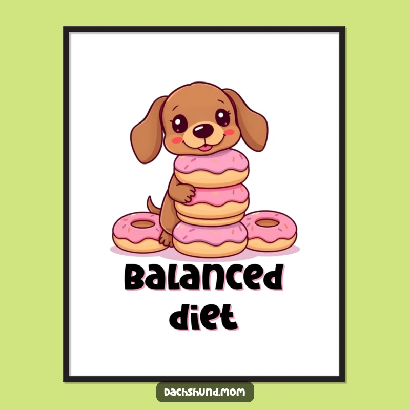 Funny Kawaii Dachshund Donut Poster: Balancing Act Wall Art, Sweet Gift