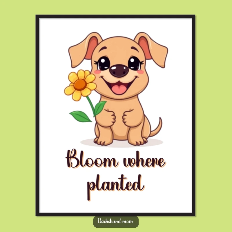 Funny Kawaii Dachshund Flower Poster: Happy Pup Art, Hilarious Gift!