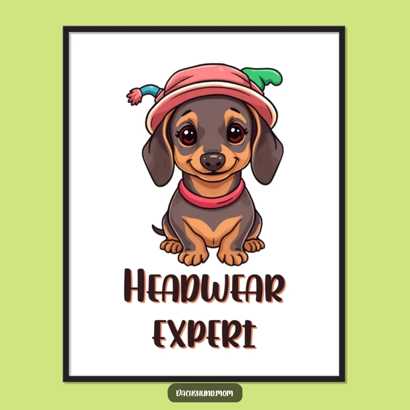 Funny Dachshund Hat Collection Poster - Whimsical Wiener Dog Decor