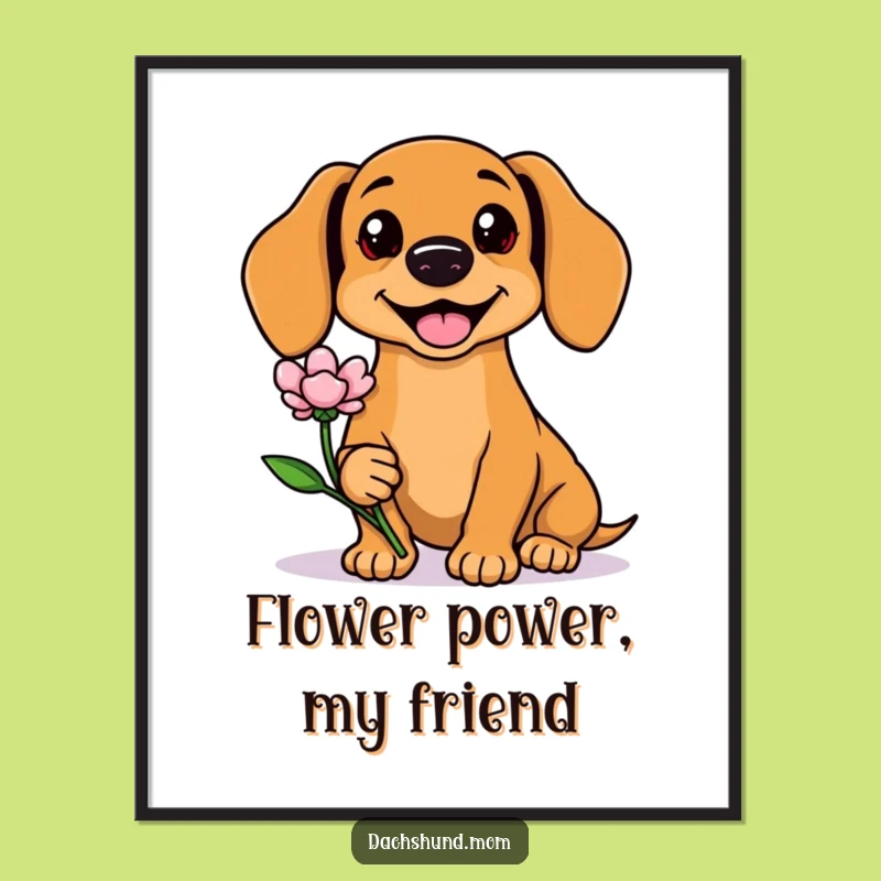 Funny Kawaii Dachshund Flower Poster: Brighten Your Walls with Adorable Wiener Dog Art
