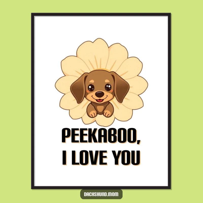 Funny Kawaii Dachshund Flower Poster, Whimsical Dog Wall Art