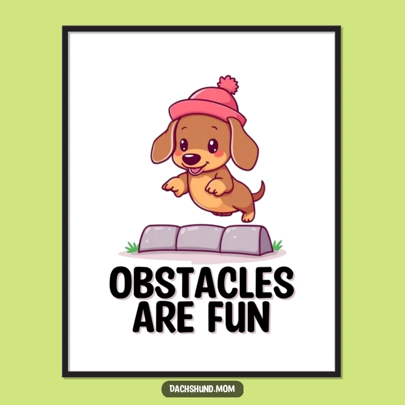 Funny Kawaii Dachshund Hat Jump Poster: Whimsical Art for Dog Lovers