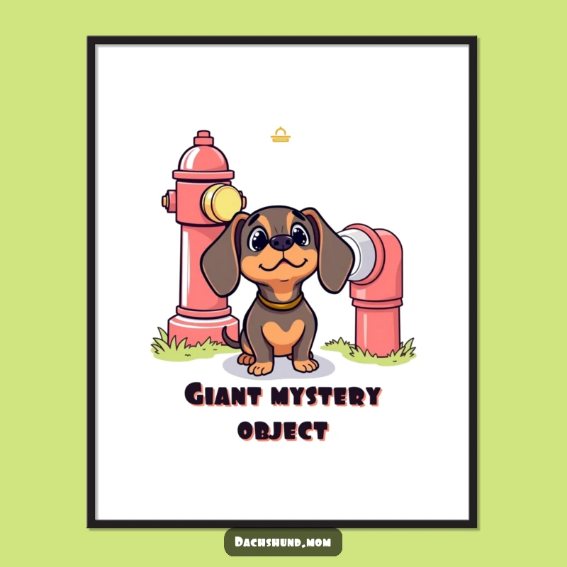 Funny Kawaii Dachshund Hydrant Art Print: Dog Bewilderment Decor, Perfect Cute Funny Gift!