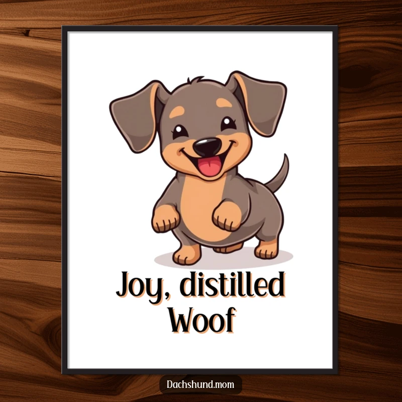 Funny Kawaii Dachshund Poster: A super happy dachshund wiggles its short tail with boundless joy, creating vibrant, cheerful wall art.