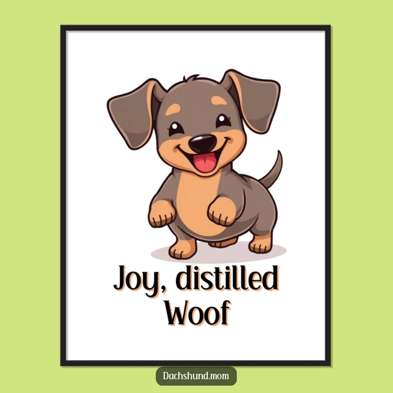 Funny Kawaii Dachshund Joyful Tail Wiggle Poster - Happy Dachshund Wall Art
