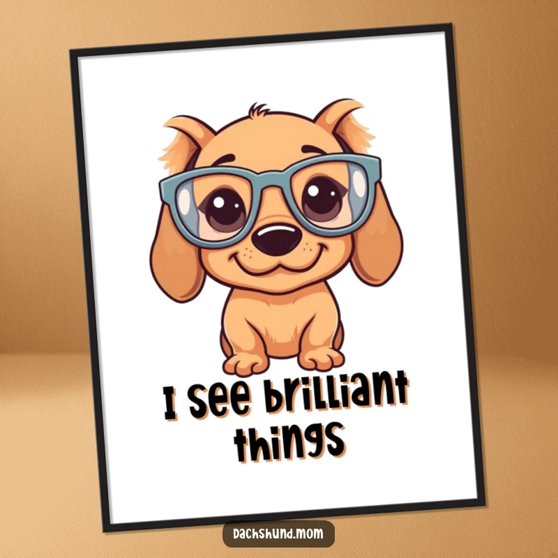 Funny Kawaii Dachshund Poster: A vibrant print of a silly dachshund wearing large glasses, adding humor to walls.