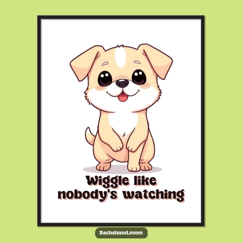 Funny Long Dog Wiggle Poster - Enthusiastic Art, Hilarious Decor Gift