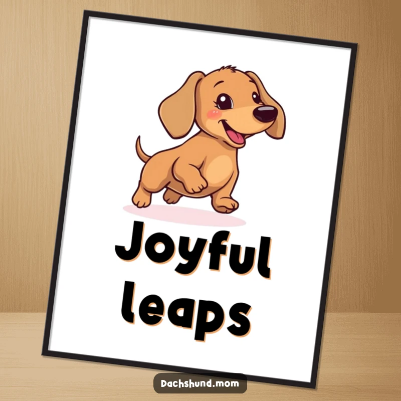 Funny Dachshund Poster: An amusing artwork of a wiener dog in a silly, energetic hop, full of playful motion.