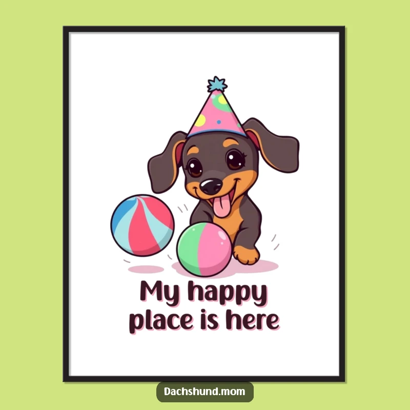 Funny Kawaii Dachshund Party Poster, Joyful Dog Art for Wall Decor