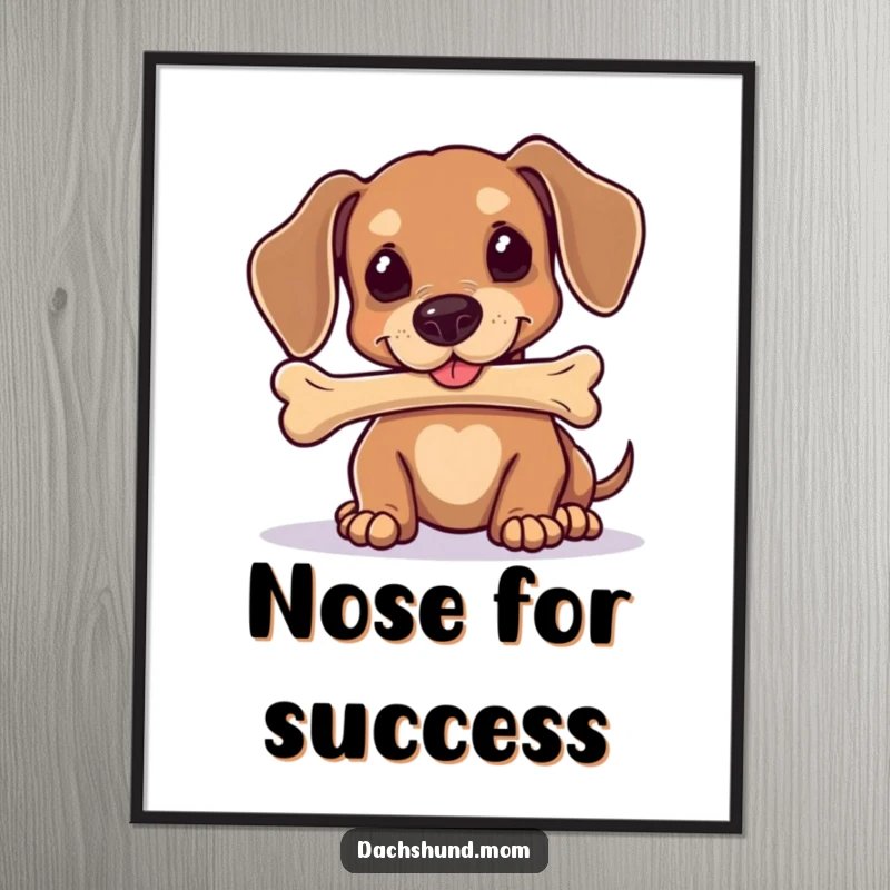 Funny Kawaii Dachshund Poster: A cute dog intensely focuses on balancing a treat on its nose, showcasing amazing poise.
