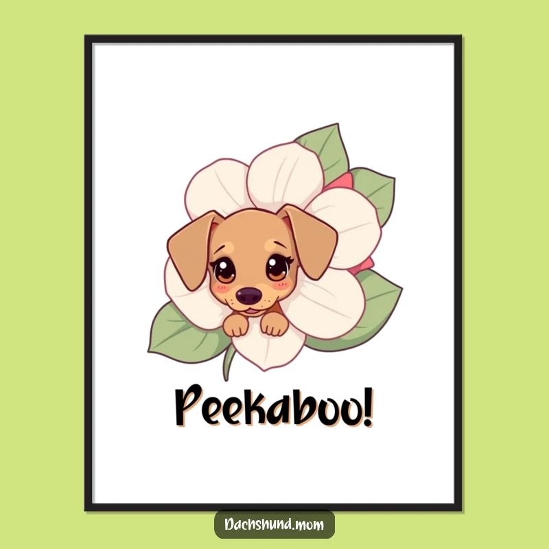 Funny Kawaii Dachshund Poster - Adorable Flower Peek Wall Art Gift