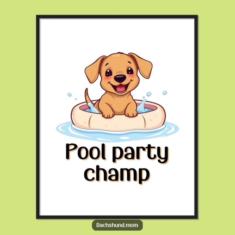 Funny Dachshund Puppy Pool Splash Wall Art: Whimsical Decor Gift