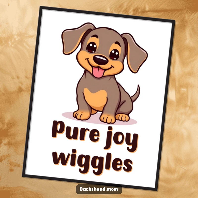 Funny Kawaii Dachshund Poster: Adorable wiggling dog with wagging tail, cute pet art, cheerful wall decor.