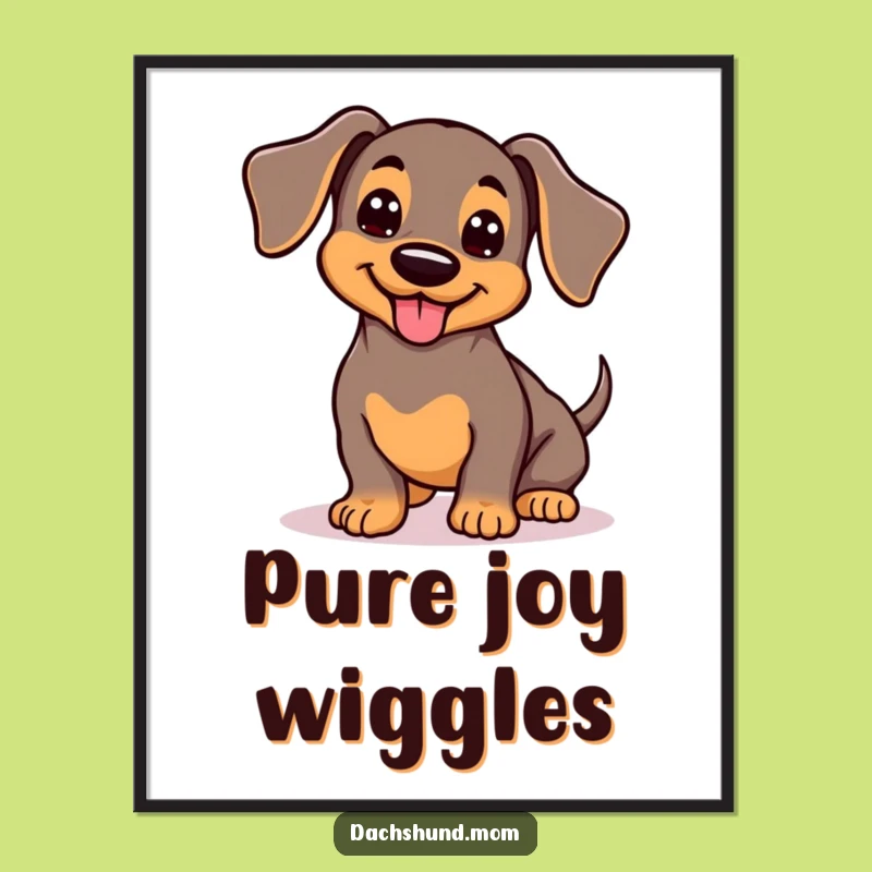 Funny Kawaii Dachshund Poster: Wiggling Dog Art, Wagging Tail Happiness, Cute Funny Gift