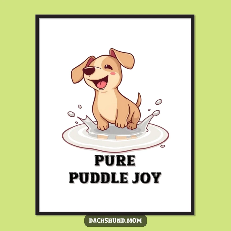 Funny Kawaii Dachshund Puddle Splash Poster - Joyful Wiener Dog Wall Art Gift