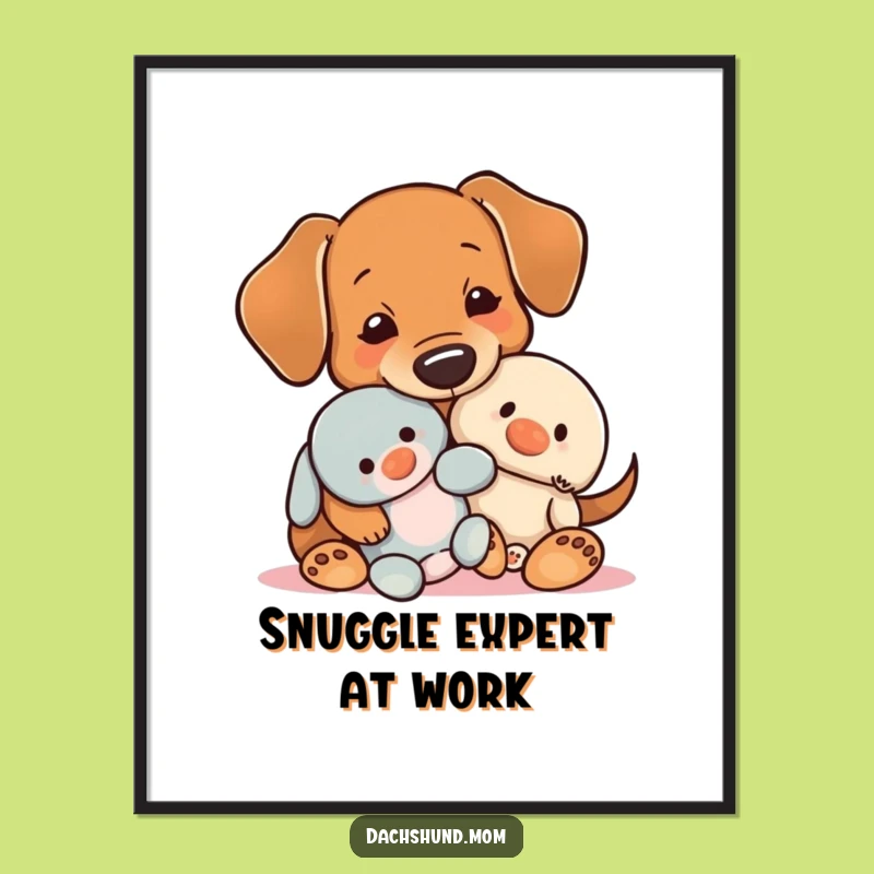 Funny Kawaii Dachshund Snuggle Poster: Heartwarming Art for Cozy Spaces
