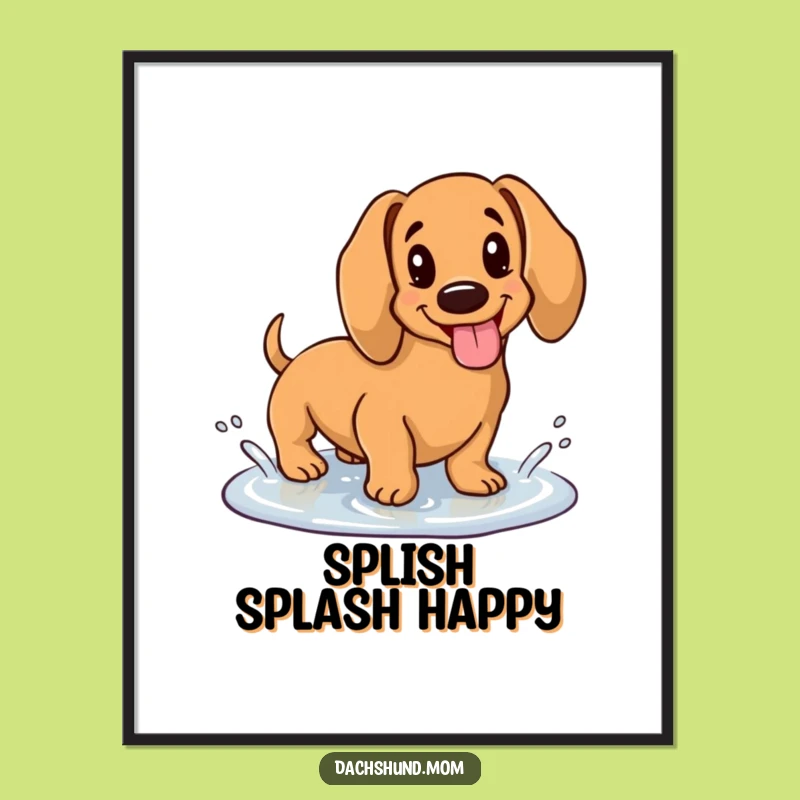 Funny Kawaii Dachshund Puddle Poster: Happy Art, Cute Decor