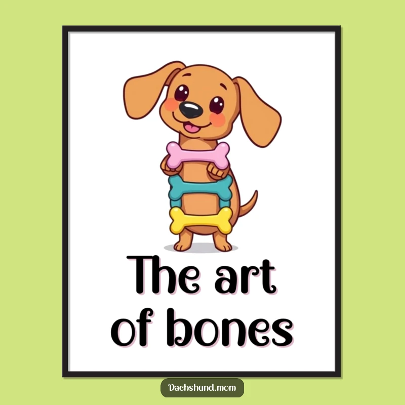 Funny Kawaii Dachshund Bone Balance Poster - Talented Wiener Dog Art
