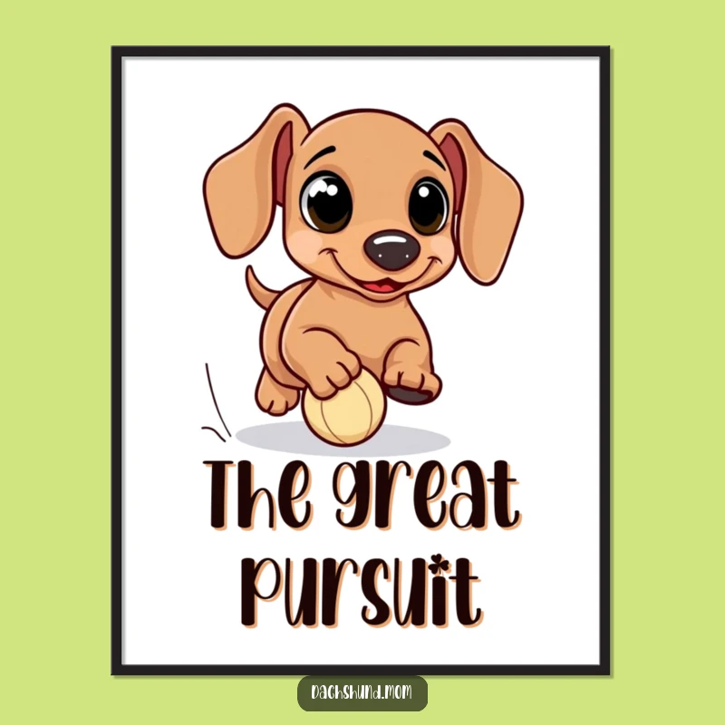 Funny Kawaii Dachshund Ball Chase Poster - Big Eyed Wiener Dog Art