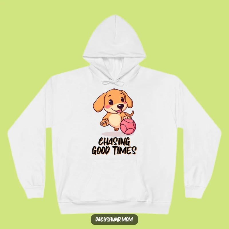 Cozy Funny Kawaii Dachshund Hoodie: Rosy Cheeks Ball Chase Comfort Gift
