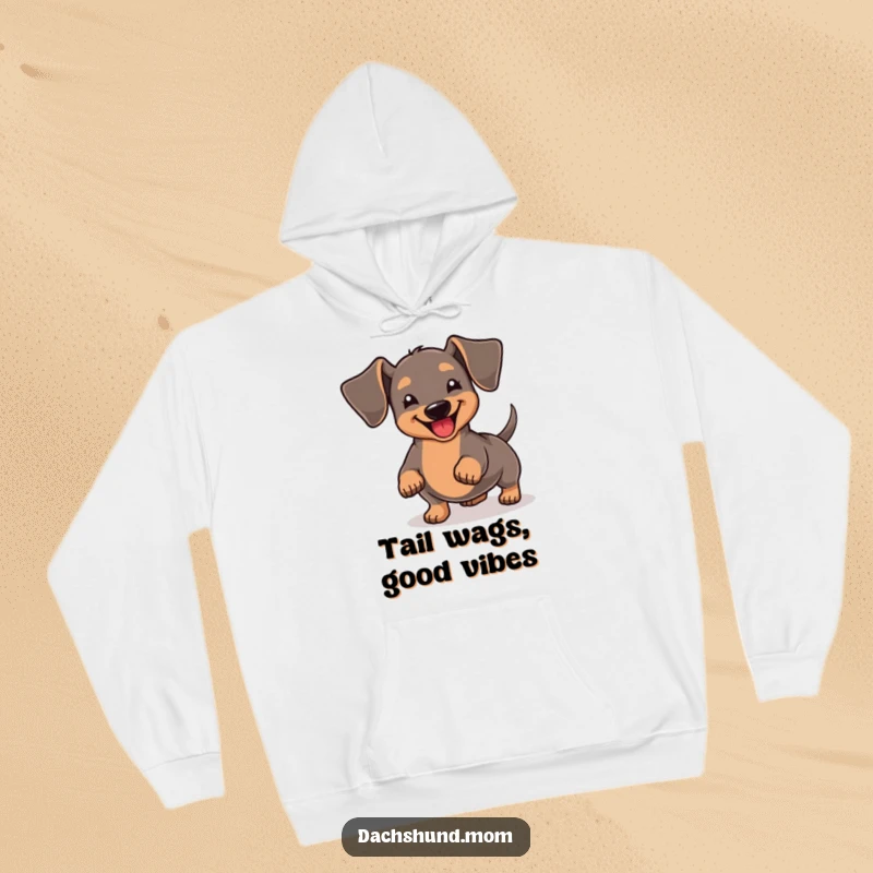 Funny Kawaii Dachshund Hoodie: A delightful dachshund wiggles its short tail with extreme joy, offering warmth and a smile.