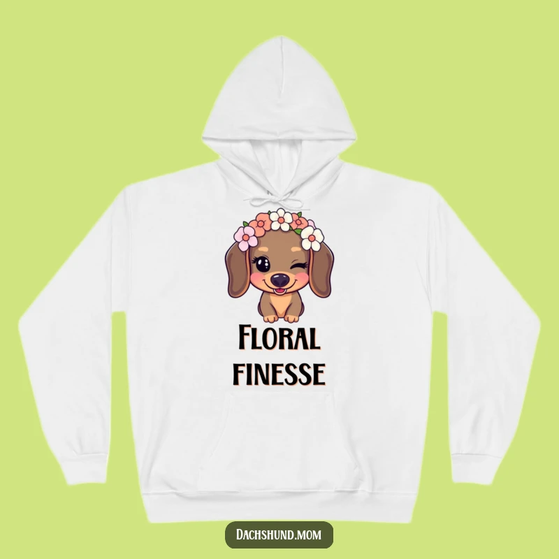 Kawaii Dachshund Hoodie: Cozy Flower Crown Wink Comfort