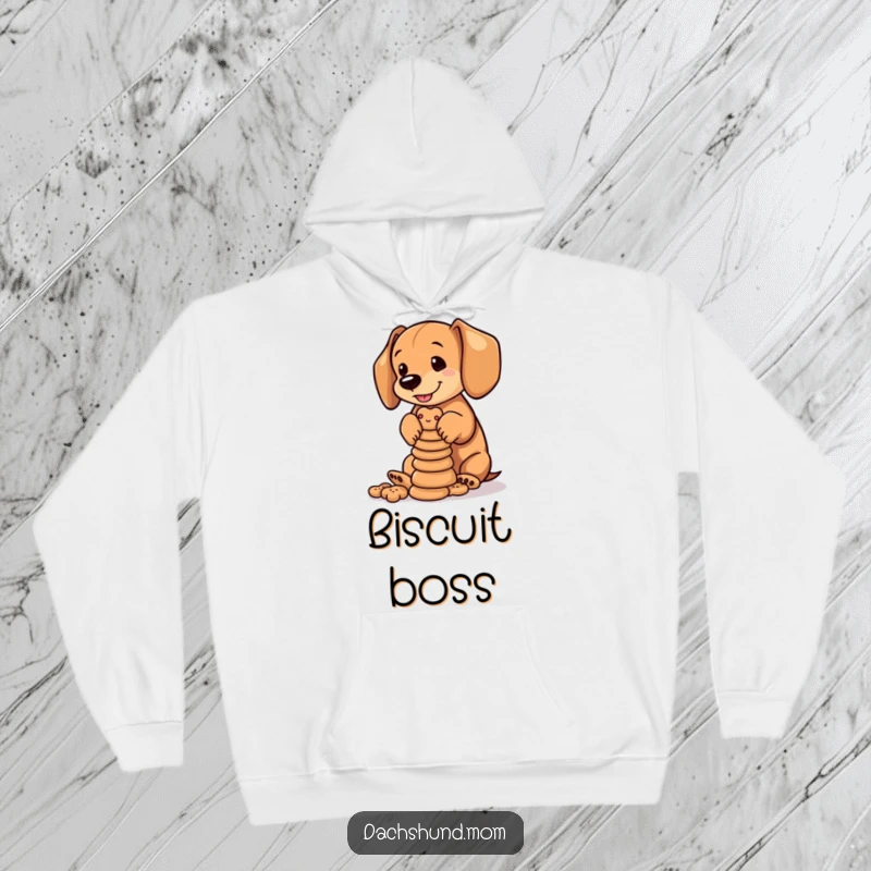 Funny Dachshund Biscuits Hoodie: Dachshund cub balancing biscuits. Comfortable and humorous clothing.
