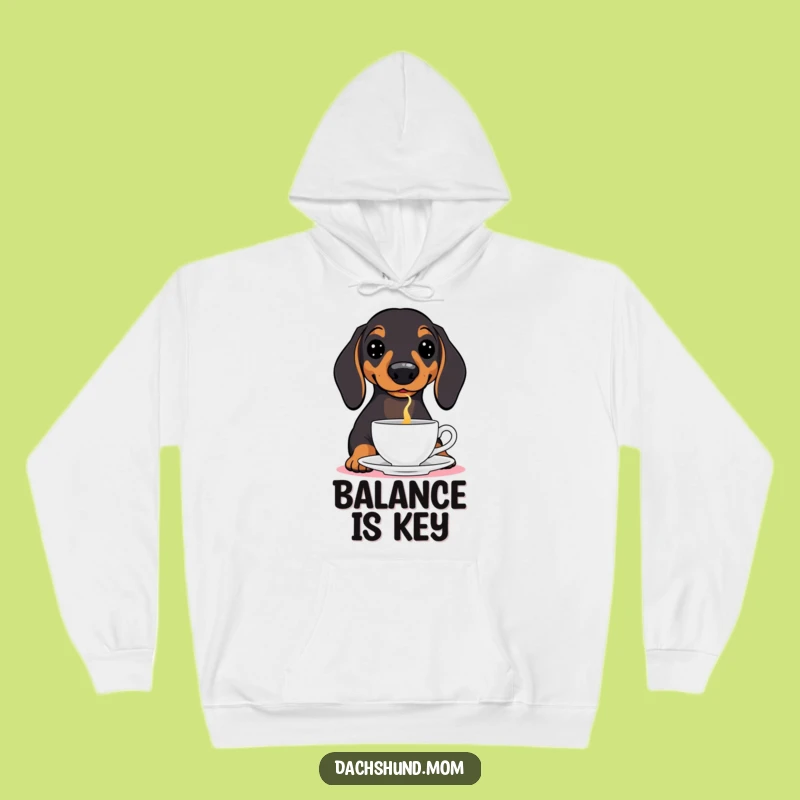 Funny Dachshund Teacup Balance Hoodie - Cozy Wiener Dog Sweatshirt for Cold Days