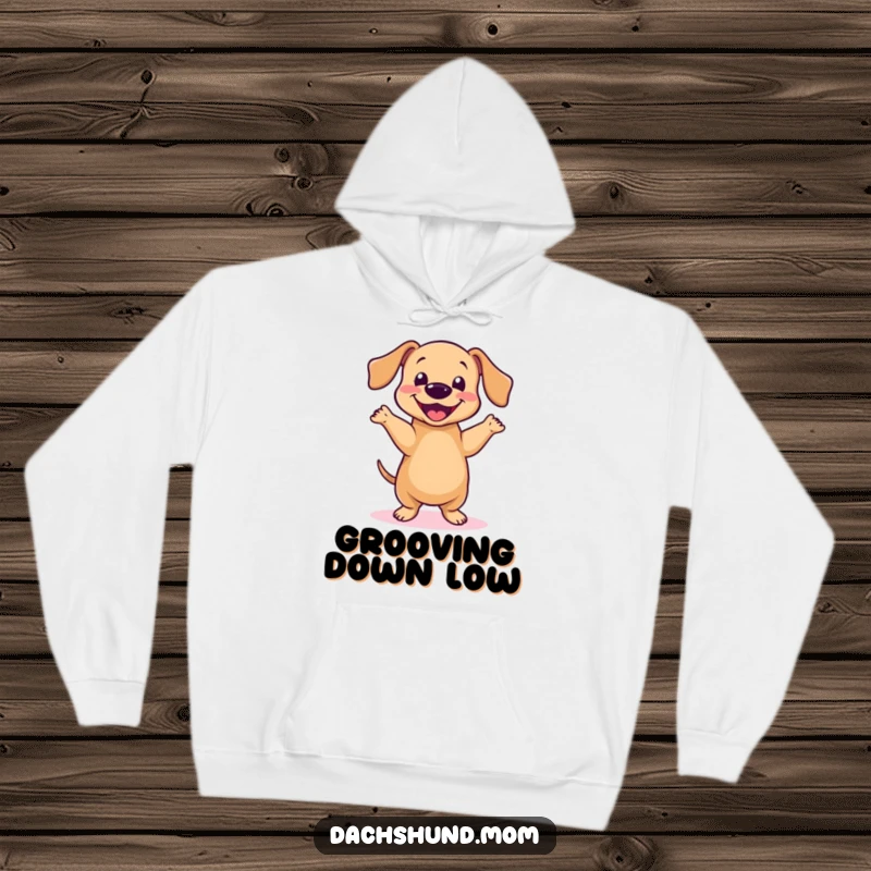 Funny Kawaii Dachshund Dance Hoodie: A cute dachshund does a happy little dance, warm and cozy, gift.