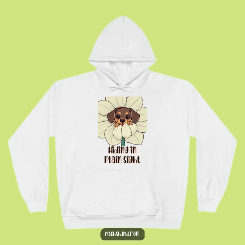 Funny Kawaii Dachshund Hoodie: Curious Pup Behind Flower, Cozy and Hilarious Wear