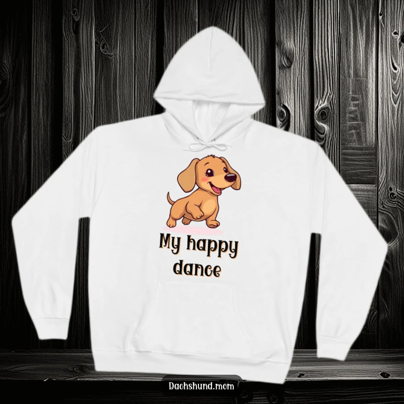 Funny Dachshund Hoodie: A warm hoodie featuring a wiener dog doing a comical, energetic little hop with excitement.
