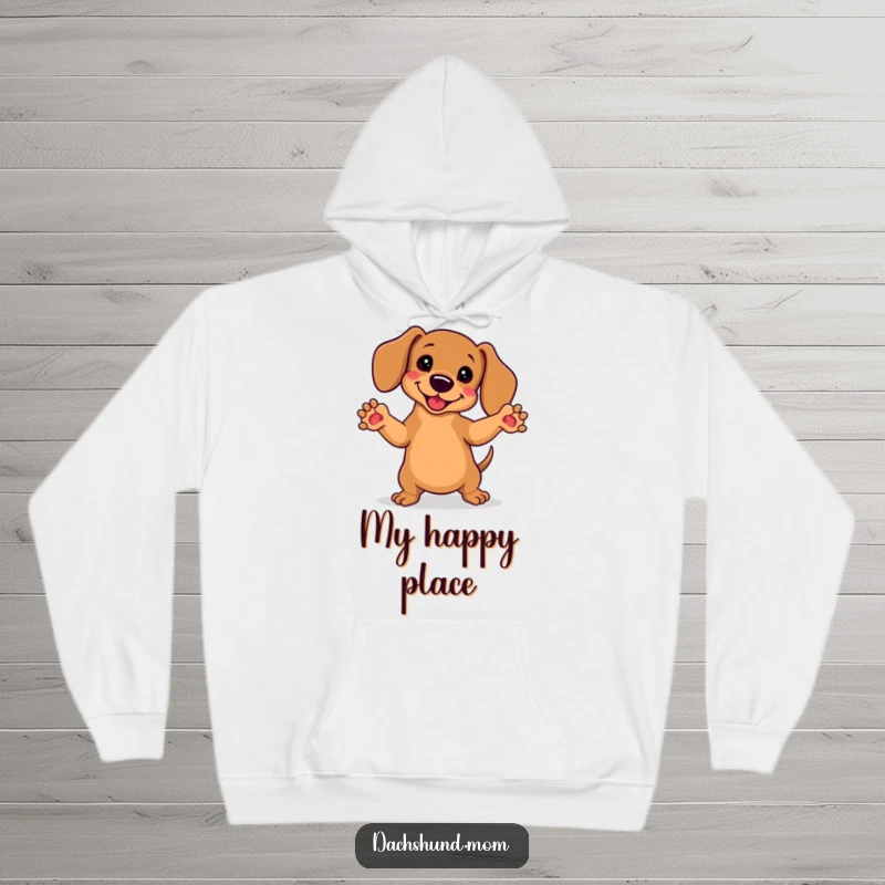Funny Kawaii Dachshund Hoodie: A cute, dancing dachshund with paws in the air, ready to spread cheer and good vibes.