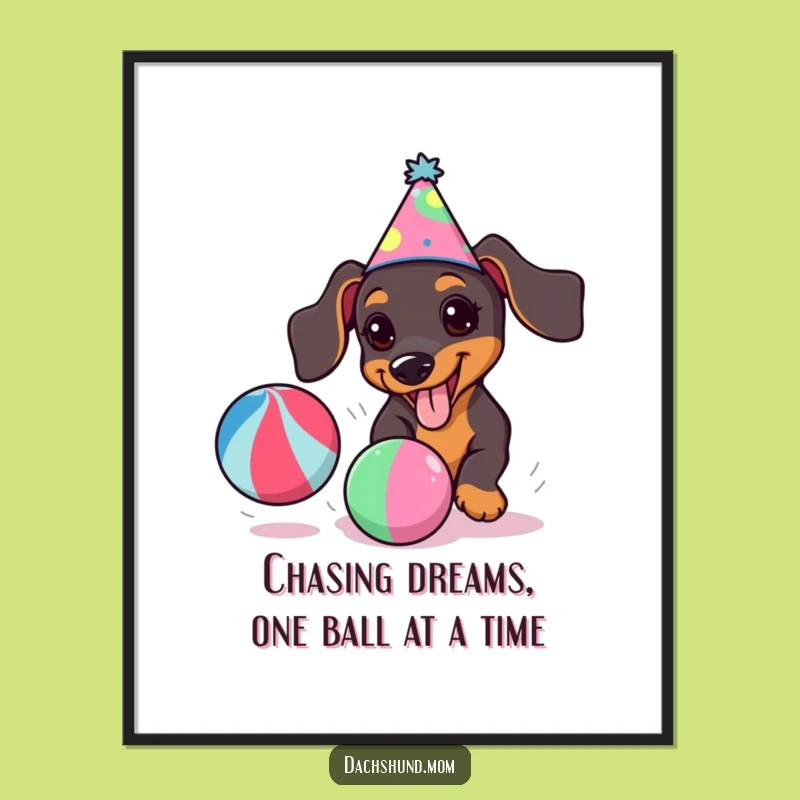 Free Printable Wall Art: Kawaii Dachshund Party, Funny Downloadable Art for Home