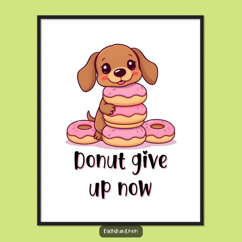 Free Printable Kawaii Dachshund Wall Art: Donut Stack Balance Downloadable Art, Funny Gift