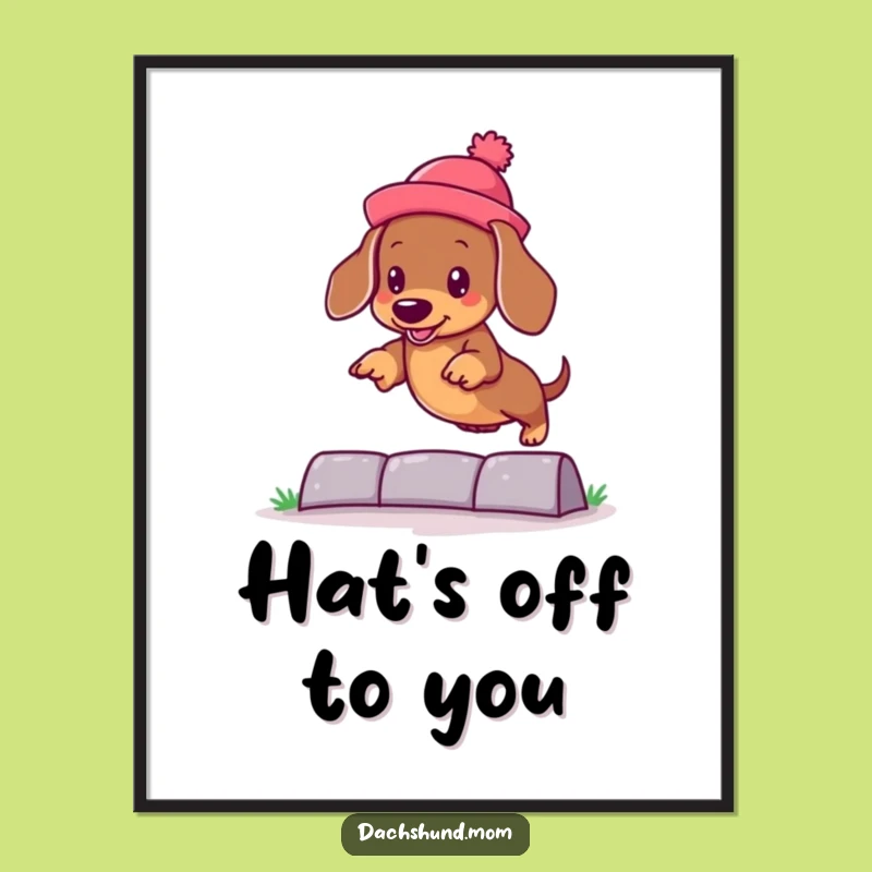 Free Printable Dachshund Wall Art: Jumping Pup in Silly Hat for Fun Decor