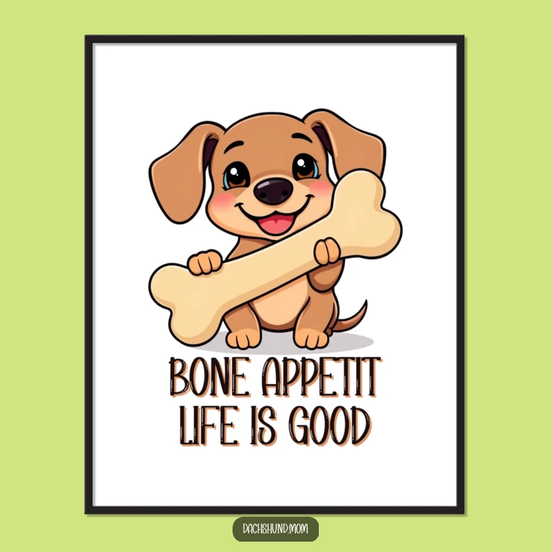 Free Printable Kawaii Dachshund Bone Wall Art - Funny Downloadable Art for Dog Lovers
