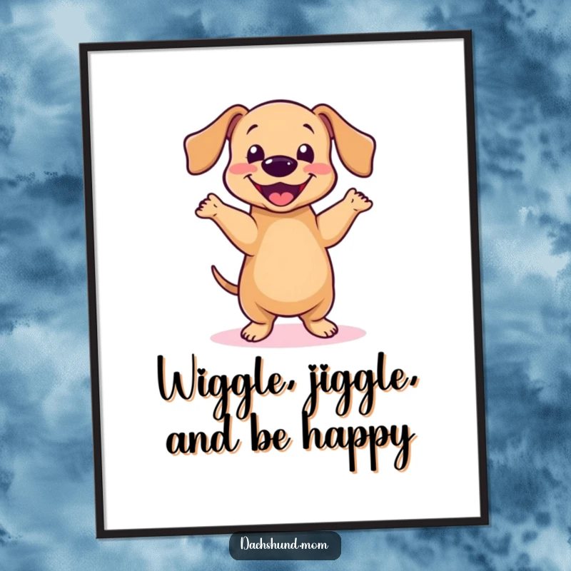 Funny Free Printable Wall Art: Adorable Kawaii Dachshund Caught in a Joyful, Energetic Dance
