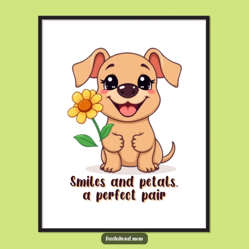 Free Printable Kawaii Dachshund Flower Art - Charming Downloadable Wall Decor