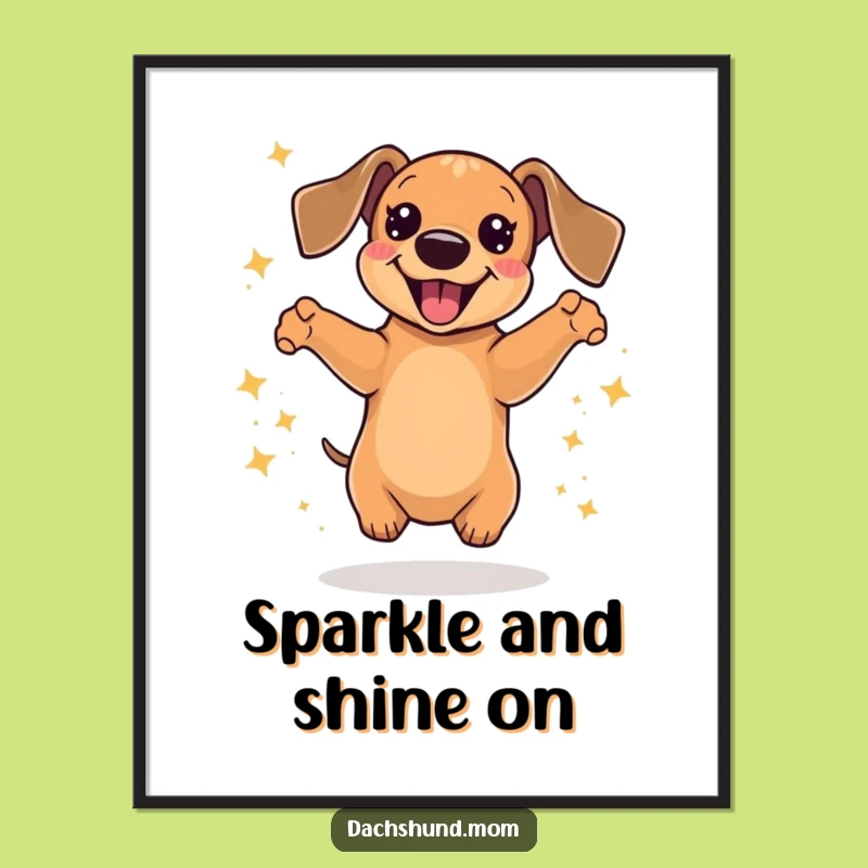 Free Printable Kawaii Dachshund Wall Art: Sparkle Jump Delight Downloadable Art, Funny Gift