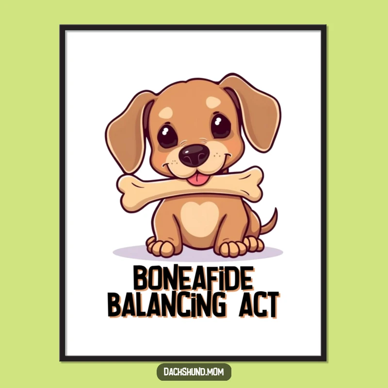 Free Printable Wall Art: Comical Dachshund Bone Balance, Funny Dog Downloadable Decor