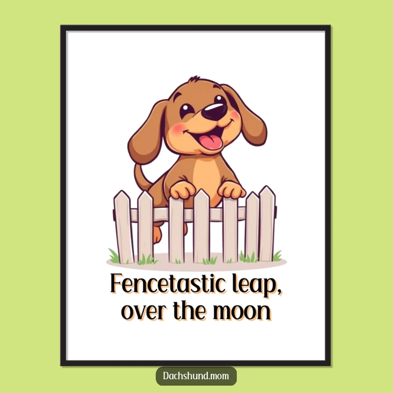 Free Printable Wall Art: Funny Dachshund Fence Leap Decor for Energetic Spaces