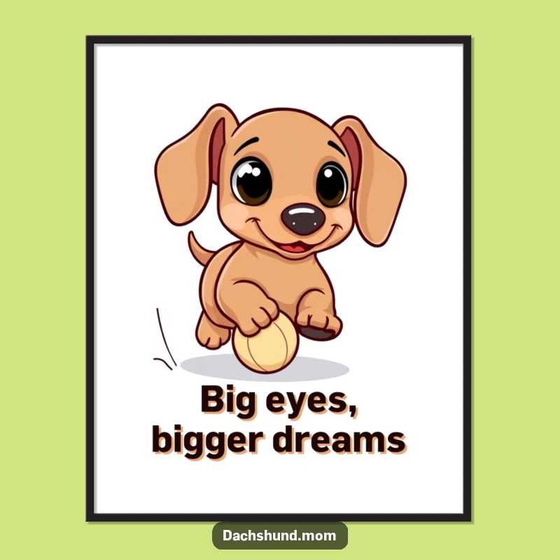 Free Printable Wall Art: Funny Kawaii Dachshund Eyes Chasing Ball for Playful Downloadable Decor