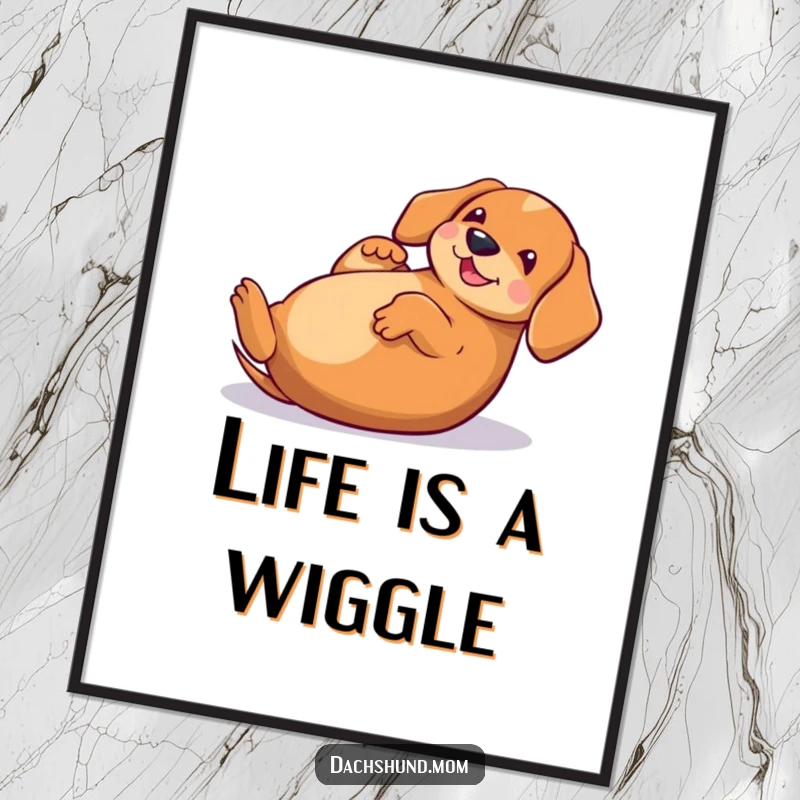 Funny Free Printable Wall Art: A comical kawaii dachshund in mid-roll, exuding pure, unadulterated silliness for your decor.