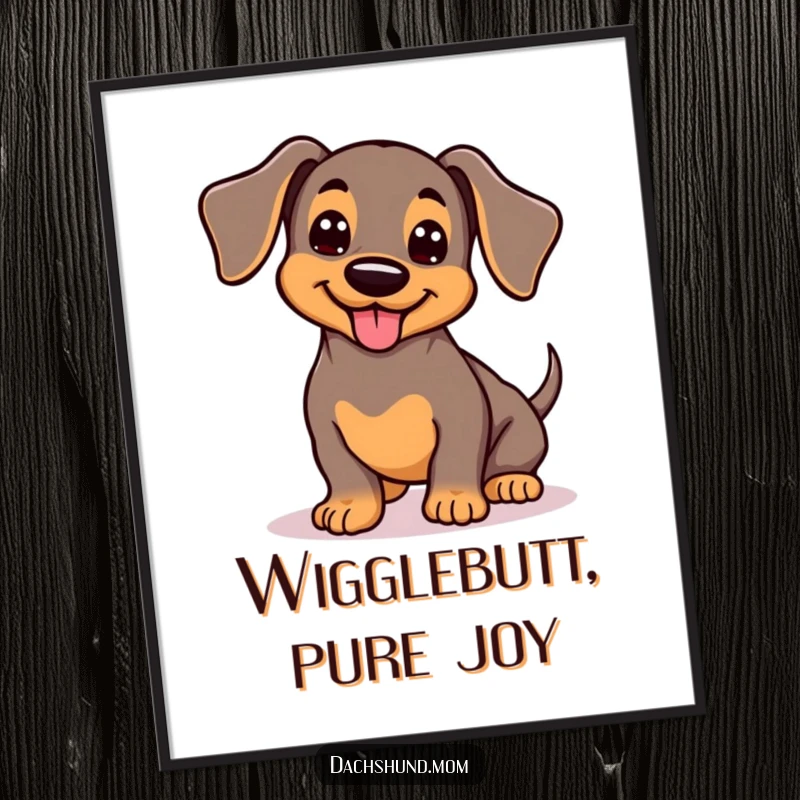 Funny Free Printable Wall Art: Kawaii Dachshund Wiggles Tail, Cute Dog, Happy Home Decor Art