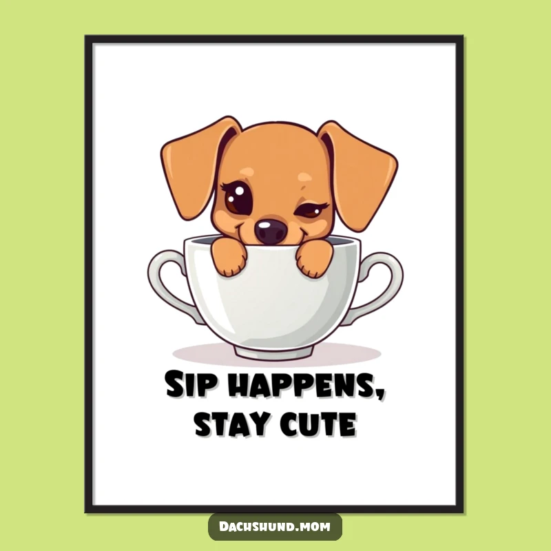 Funny Free Printable Wall Art: Kawaii Dachshund Teacup - Cute Downloadable Art!