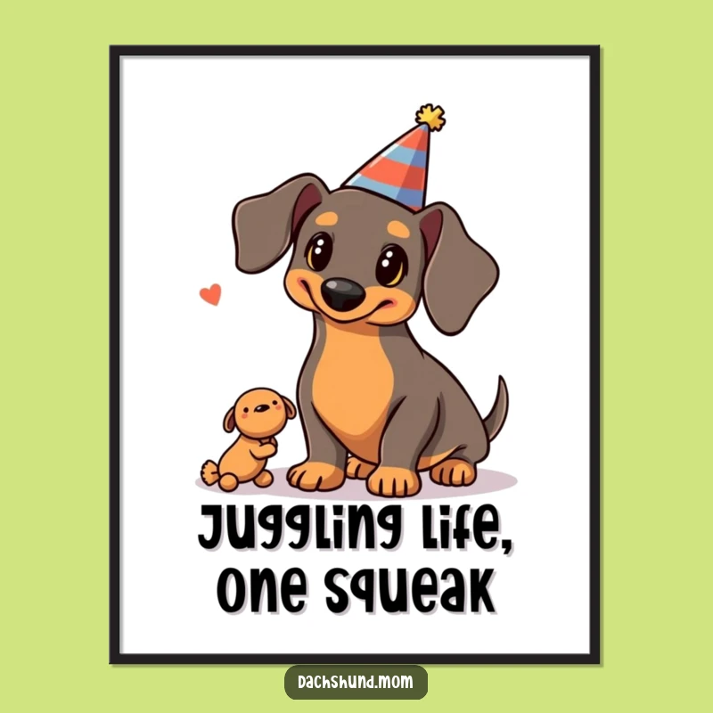 Funny Free Printable Kawaii Dachshund Juggling Art: Party Dog Downloadable Decor