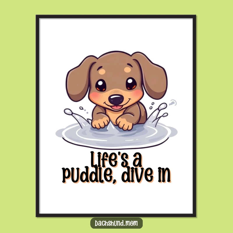 Free Printable Wall Art: Playful Kawaii Dachshund Puddle Splash