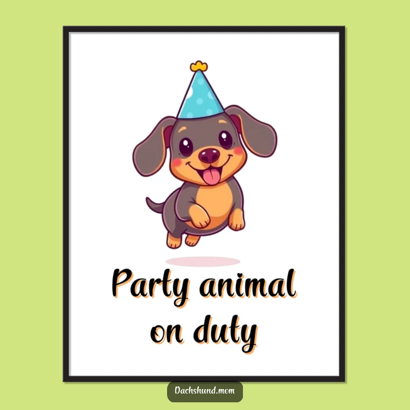 Free Printable Wall Art: Kawaii Dachshund - Funny Downloadable Decor with Party Hat