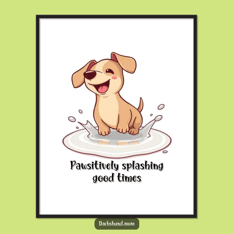 Free Printable Wall Art: Kawaii Dachshund Splashing Joy, Humorous Dog Art Downloadable Gift